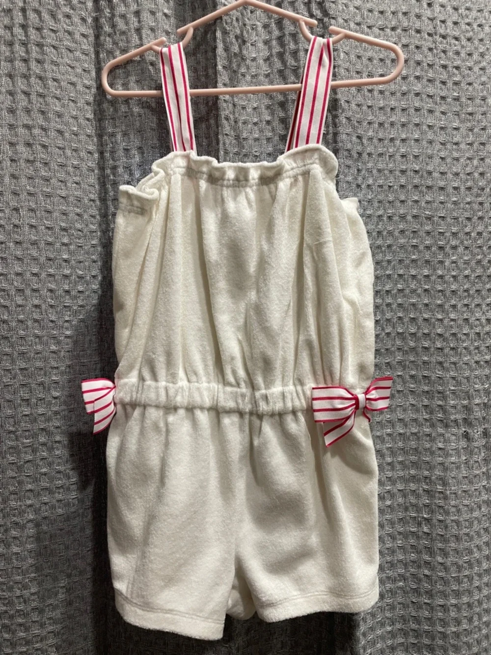 Janie & Jack Bow Terry Romper White with Red bows Terry Romper Shorts